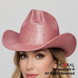 SOMBRERO COWBOY BRILLO IRIDISCENTE ROSA x 1