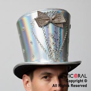 SOMBRERO GALERA LUJO NOVIOS PLATA IRIDISCENTE x 1