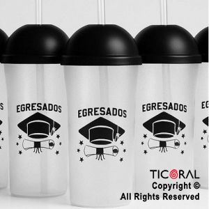 VASO EGRESADOS CON TAPA Y SORBETE 400 ML CRISTAL x 5