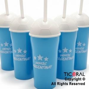 VASO VAMOS ARGENTINA CON TAPA Y SORBETE 400 ML x 5