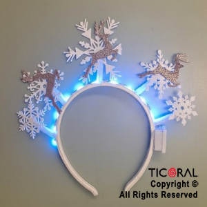 VINCHA COPO DE NIEVE Y 3 RENOS LUMINOSO x 1