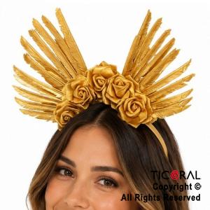 VINCHA TIARA DIOSA CON PLUMAS ORO