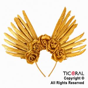 VINCHA TIARA DIOSA CON PLUMAS ORO